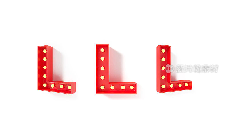 大写字母L -灯泡形成红色大写字母L在白色背景